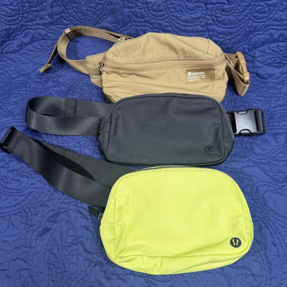 Lululemon Everywhere Belt Bag Lot of 3 Black, Neon Green, Dark Green Waist Pack